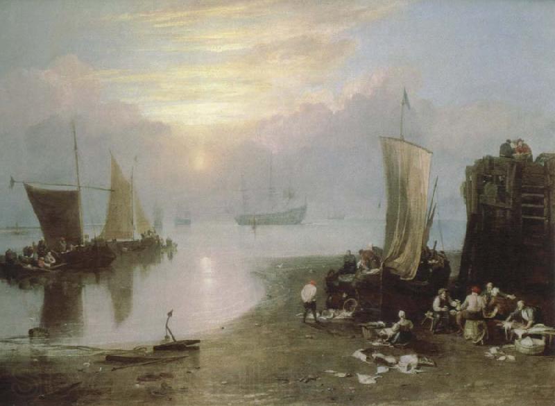 J.M.W. Turner sun rising through vapour:fishermen cleaning and selling fish Spain oil painting art